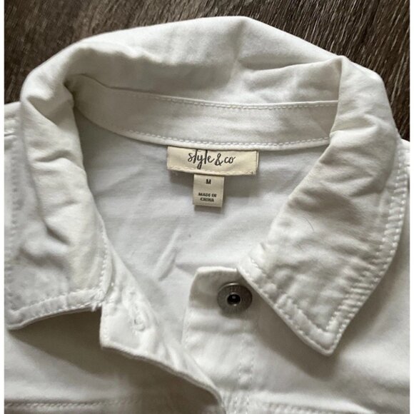 Style & Co White Jean Jacket Button Up Women’s Size Large - Picture 8 of 13